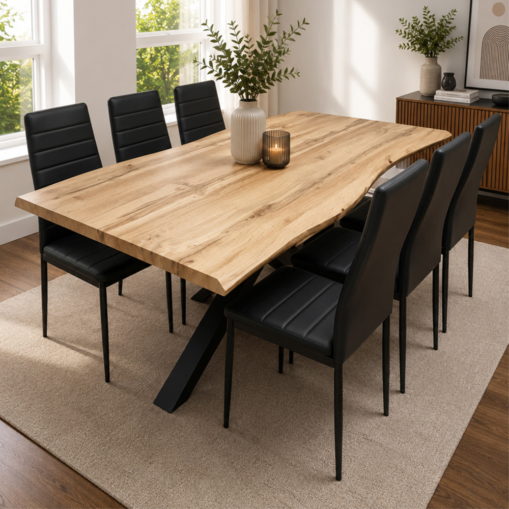 Portland 6 Seater Faux Leather Padded Dining Set Black Image 1