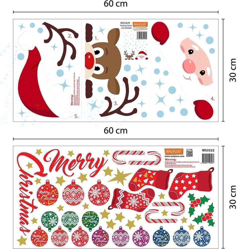 Walplus Merry Christmas with Rudolph and Santa Self Adhesive Wall Sticker 86 Piece Image 6