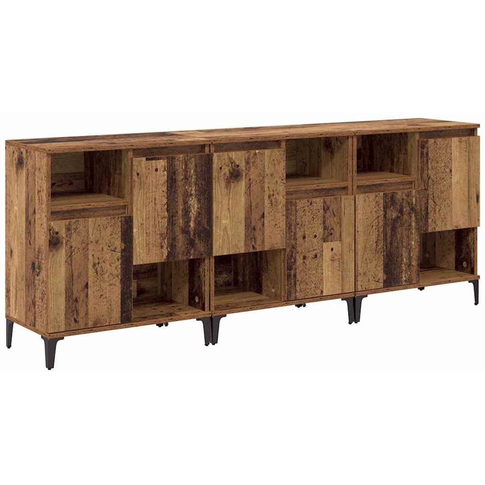 vidaXL 2 Door 2 Shelf Old Wood Compact Sideboard Set of 3 Image 2