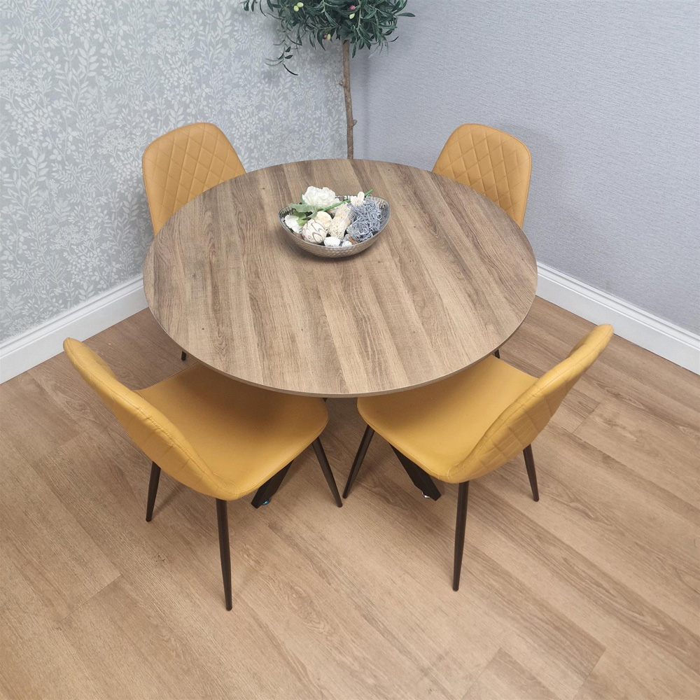 Kosy Koala 4 Seater Wood Effect Leather Round Dining Set Mustard Image 5