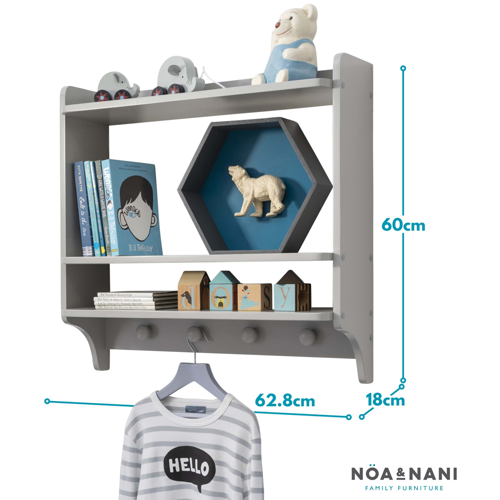 Noa and Nani Hege 3 Shelf 4 Hook Silk Grey Wall Mounted Storage Unit Image 6
