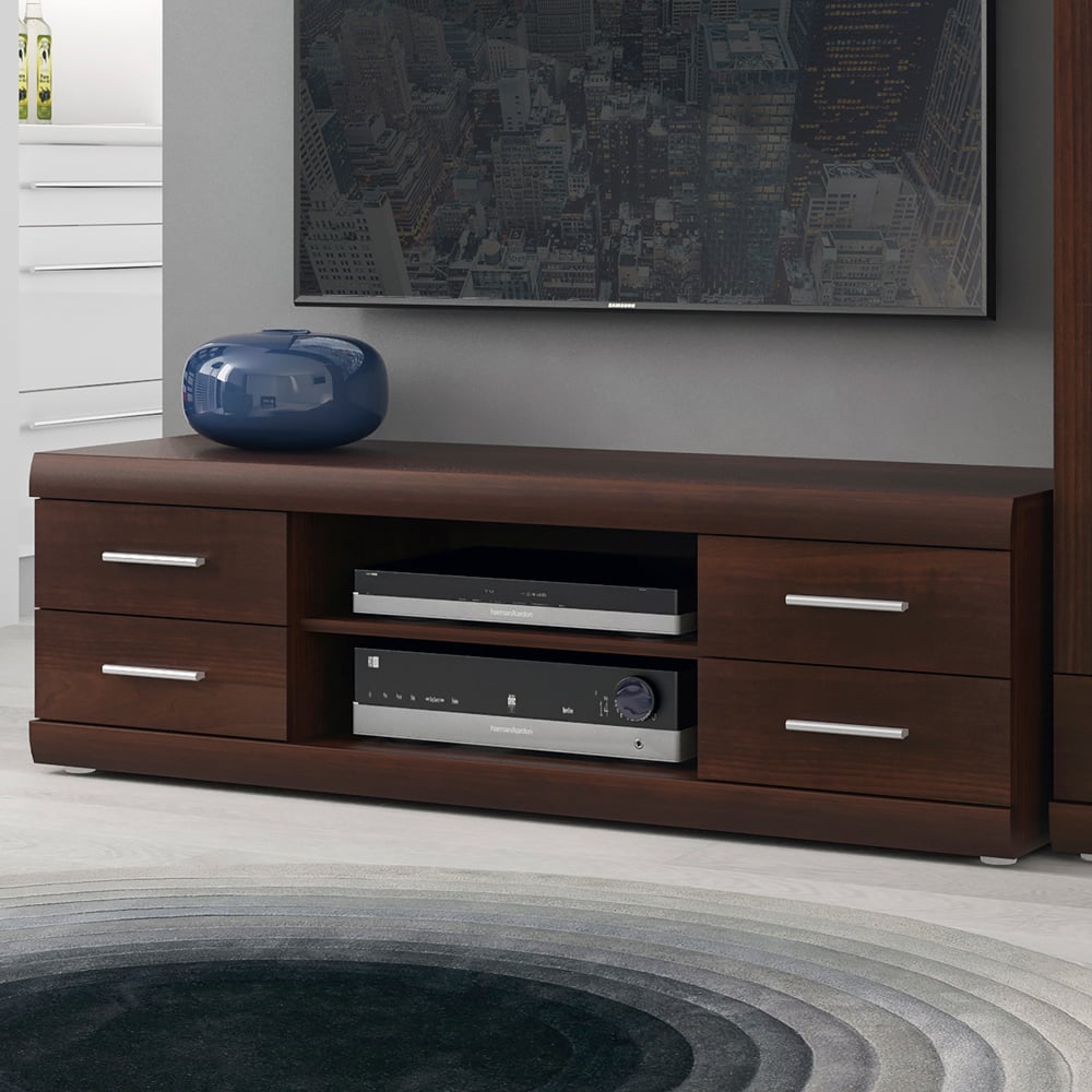 Florence Imperial 4 Drawer 2 Shelf Dark Mahogany Wide TV Unit Image 1