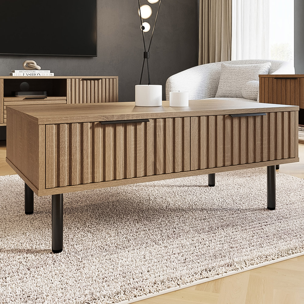 GFW Nervata 2 Drawer Oak Coffee Table Image 1