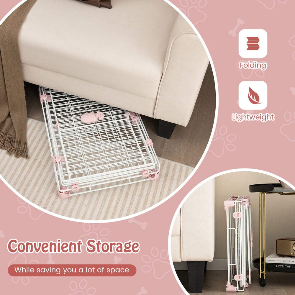 Costway Folding Dog Kennel with Double Lockable Door and Wheels Image 6