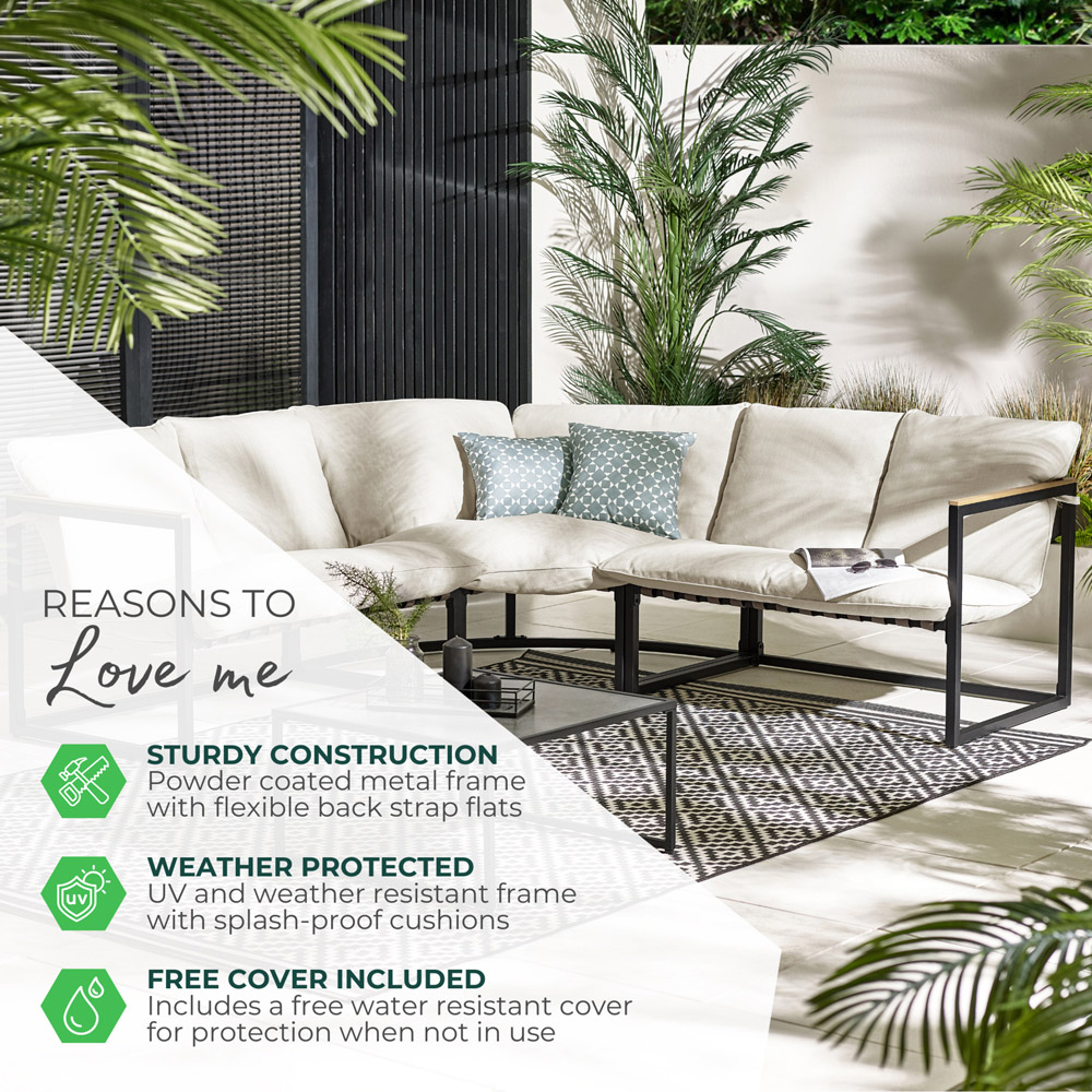 Furniturebox Piasa 6 Seater Black and Grey Outdoor Corner Sofa Set Image 8