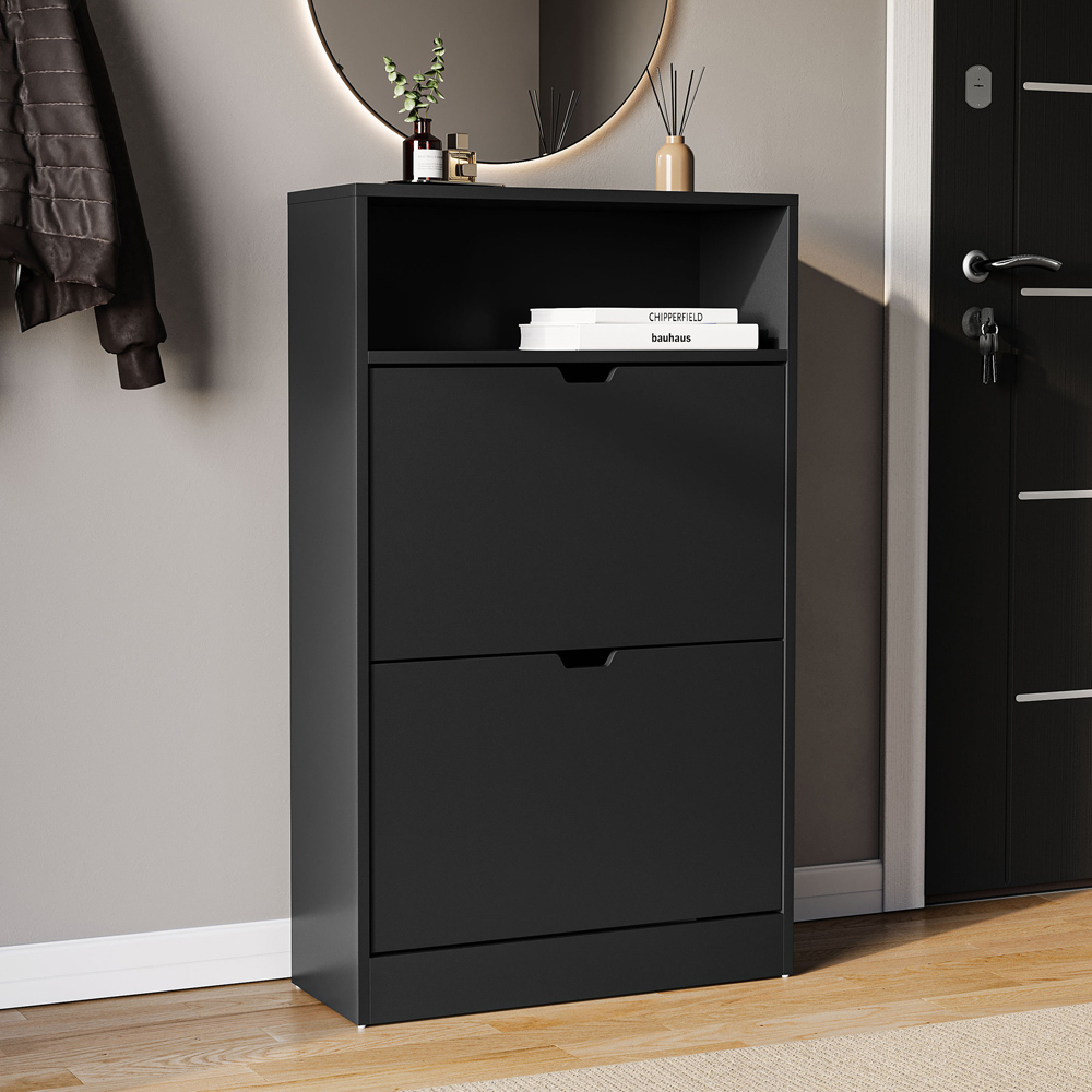 VIDA DESIGNS 2 Drawer Single Shelf Black Shoe Cabinet Image 5