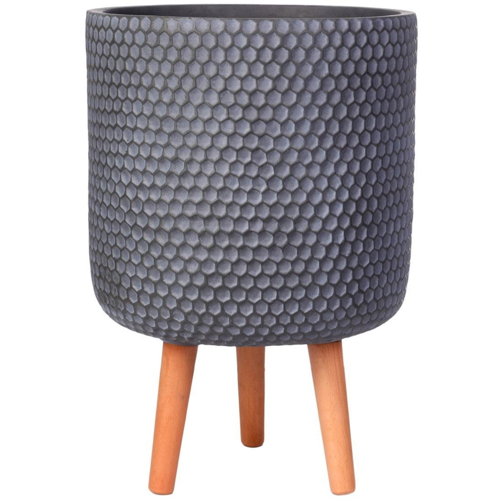 wilko Honeycomb Green Grey Cylinder Garden Indoor Planter on Legs 47cm Image 1