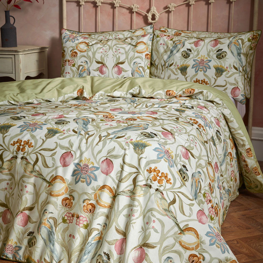 EW by Edinburgh Weavers Liberty Floral Birds King Size Stone Cotton Duvet Set Image 3