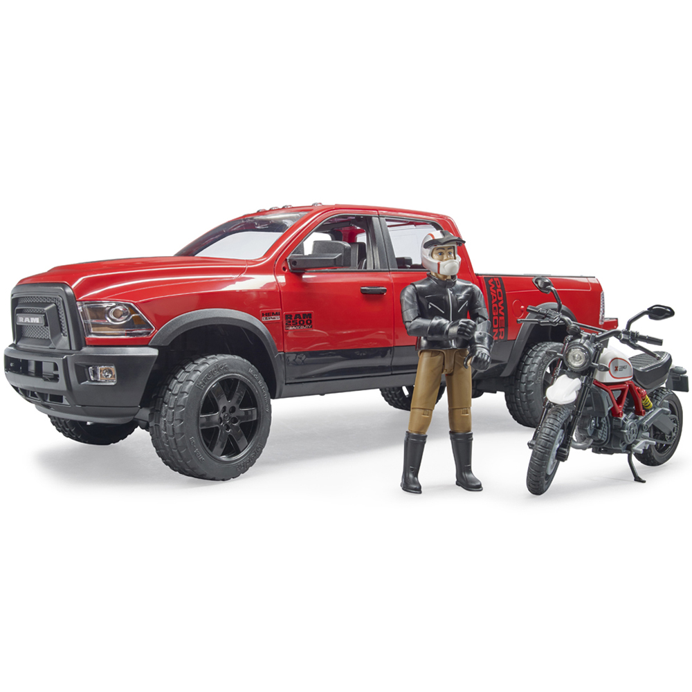 Bruder RAM 2500 Power Wagon with Scrambler Ducati Desert and Driver Figure Image 3