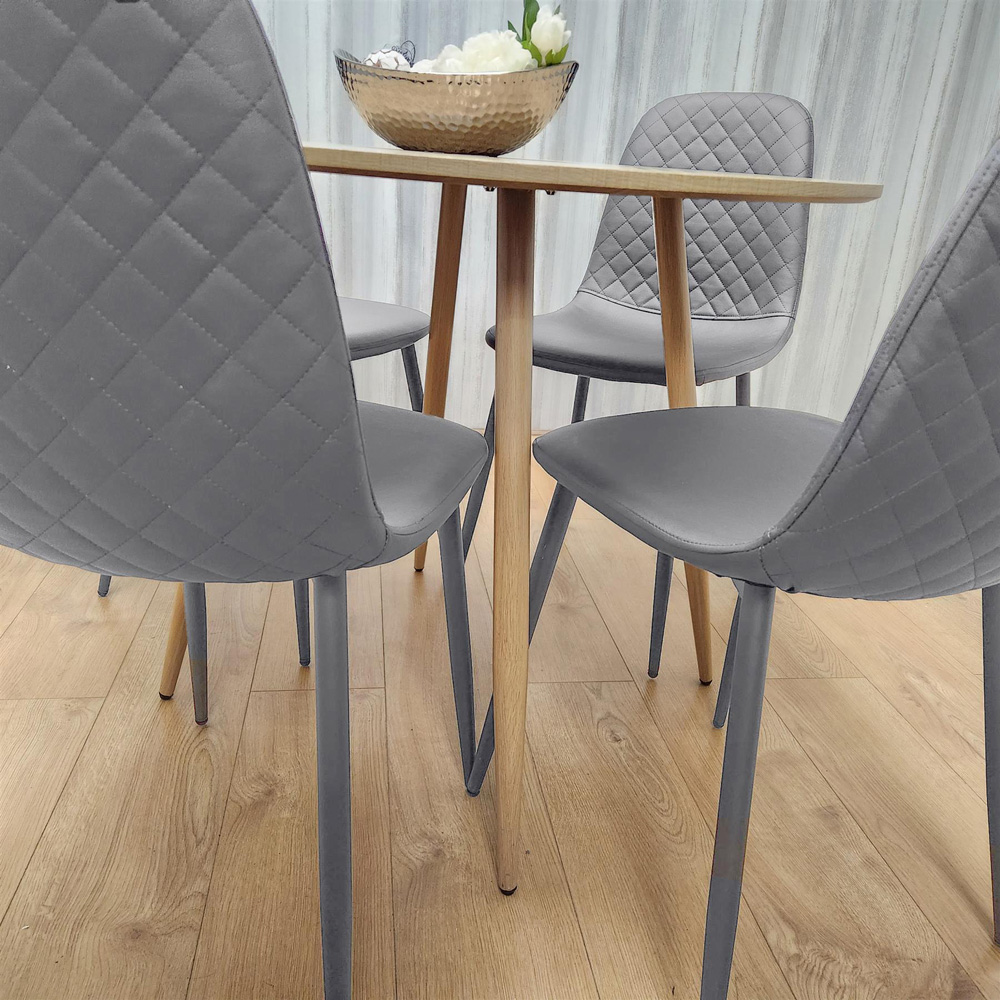 Kosy Koala 4 Seater Leather Wood Effect Round Dining Set Grey Image 3