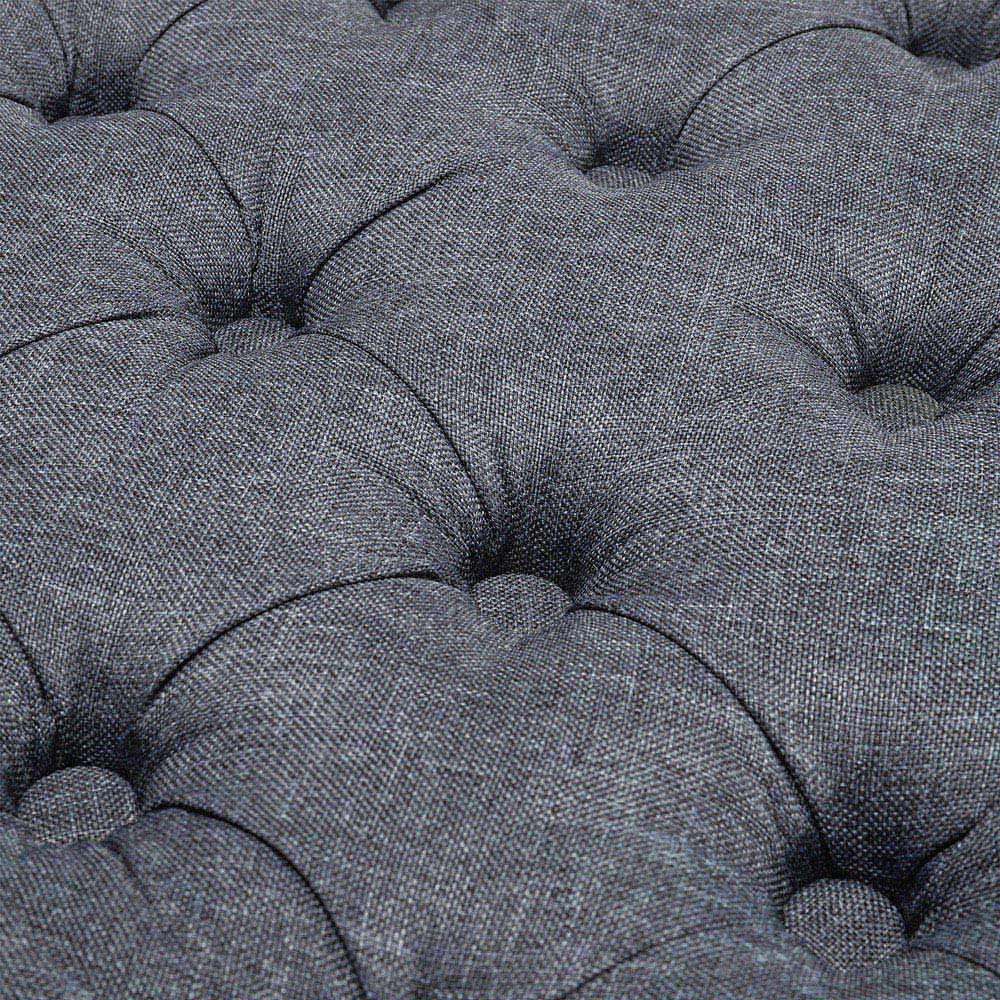 Living and Home Dark Grey Linen Round Buttoned Ottoman with Studded Edge Image 6
