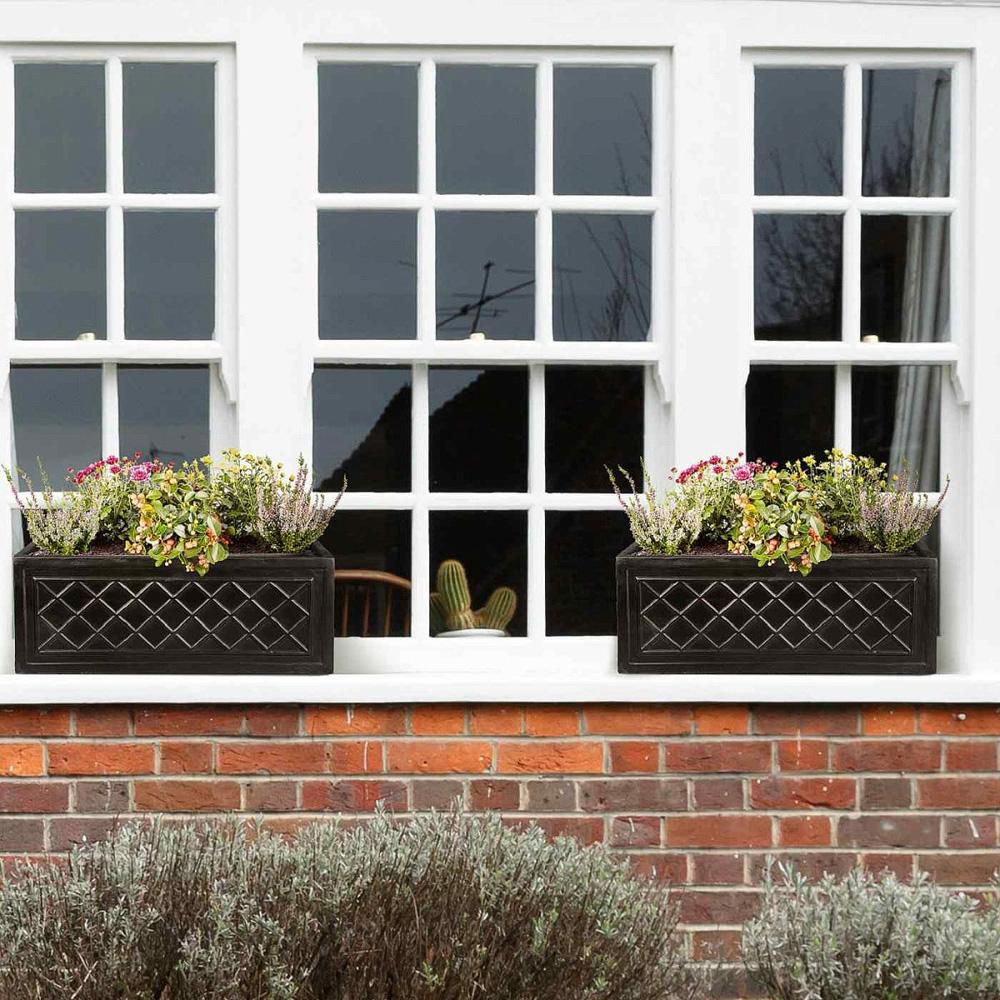 wilko Window Flower Box Dark Grey Light Stone Outdoor Planter 60cm Wilko