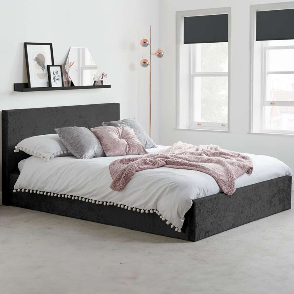 Berlin King Size Black Crushed Velvet Ottoman Bed Image 1