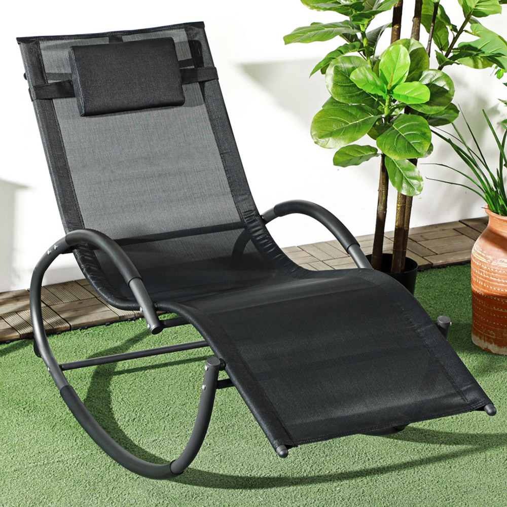 Outsunny Black Zero Gravity Chaise Rocking Chair with Padded Pillow Image 1