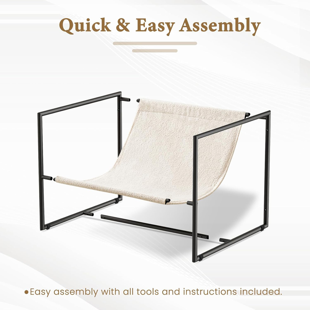 wilko Luca White Boucle Upholstered Lounge Accent Chair with Metal Frame Image 9