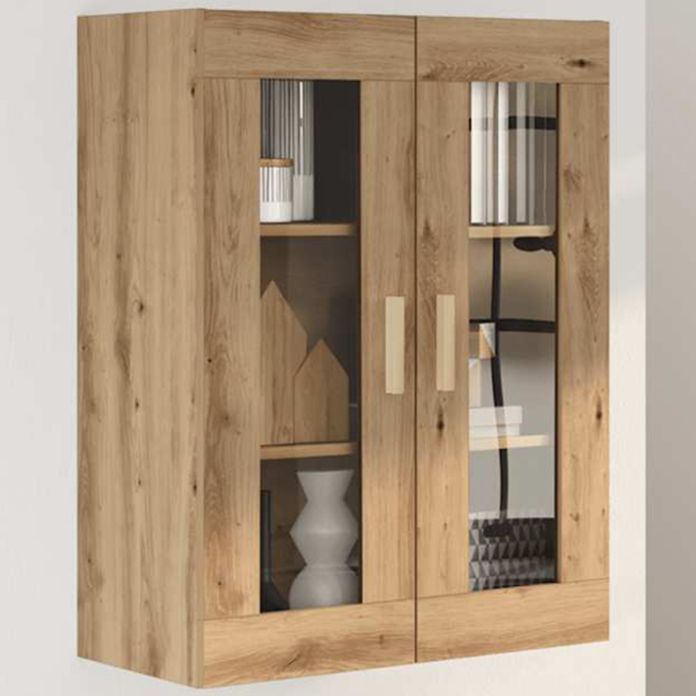 vidaXL 2 Glass Door Artisan Oak Hanging Wall Cabinet Image 1