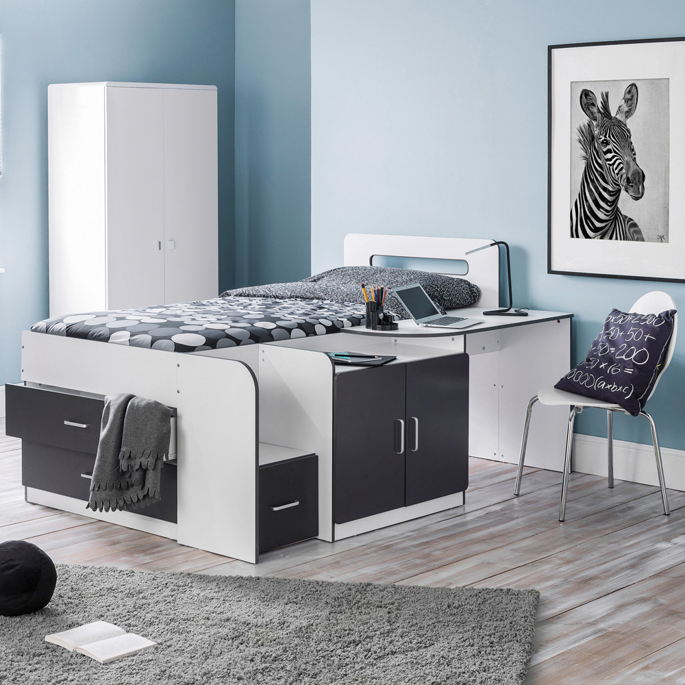 Julian Bowen Matt White and Charcoal Grey Cookie Cabin Bed with Storage Image 7