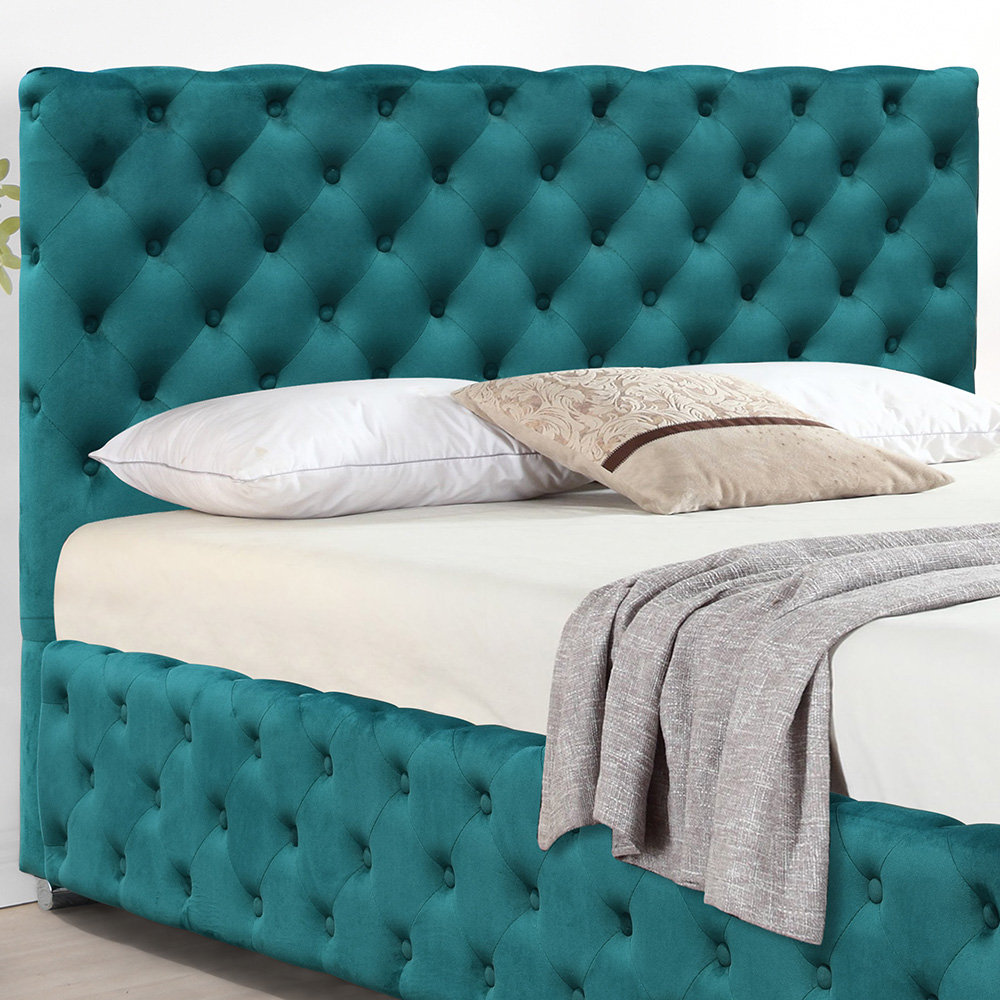 Comfy Living King Size Green Tufted Fabric Bed Frame Image 2
