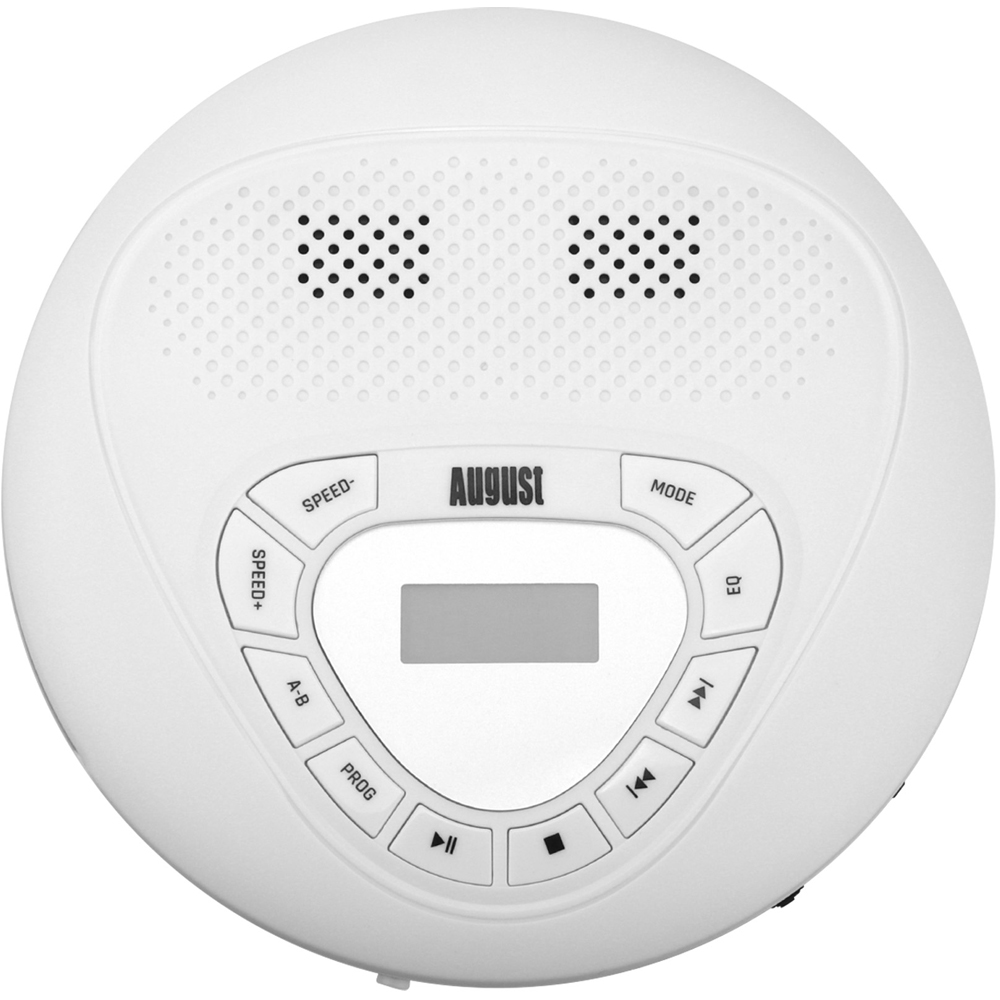 August SE10 White Rechargeable Dual Stereo Speaker Portable CD Player with Earphones Image 2
