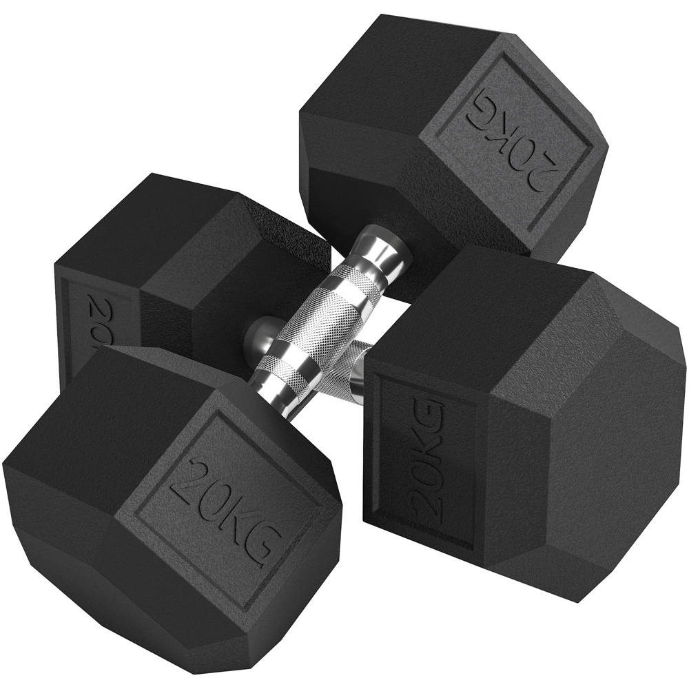 HOMCOM Black Portable Hexagonal Rubber Dumbbell Set 20kg 2 Pack Image 1