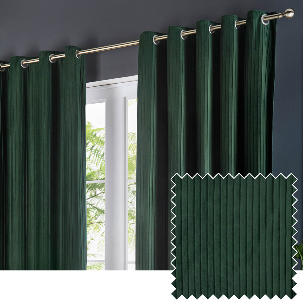 Paoletti Corinthian Green Velvet Eyelet Curtains 168 x 229cm Image 6