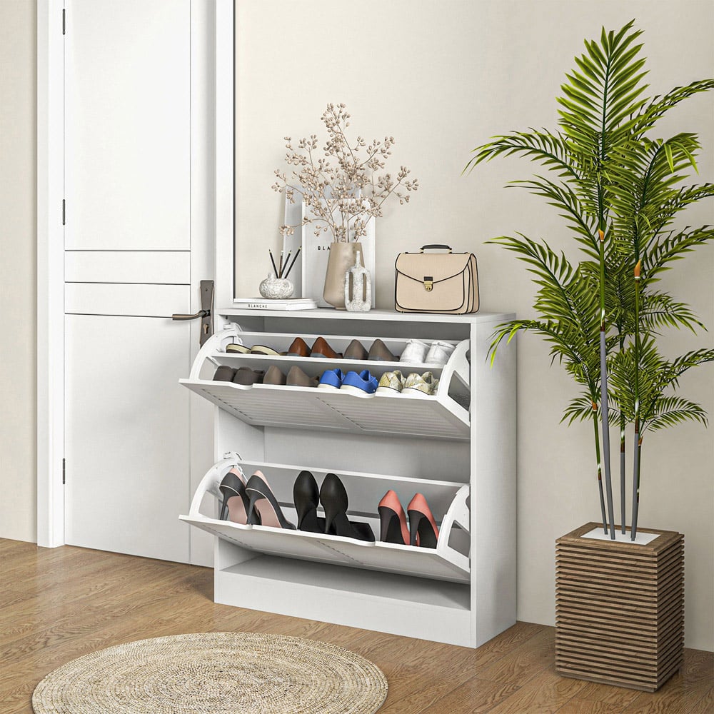 HOMCOM 2 Drawer White Slim Shoe Storage Cabinet Image 4