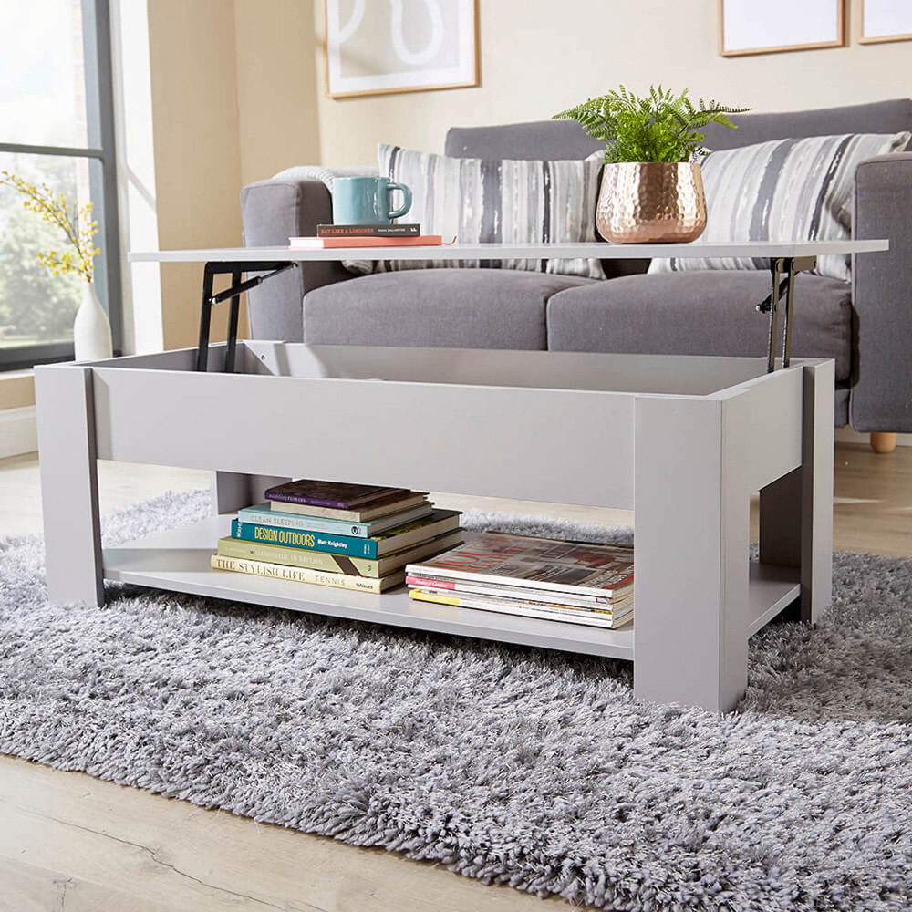 Home Source Orlando Single Shelf Grey Lift Up Storage Coffee Table Image 7