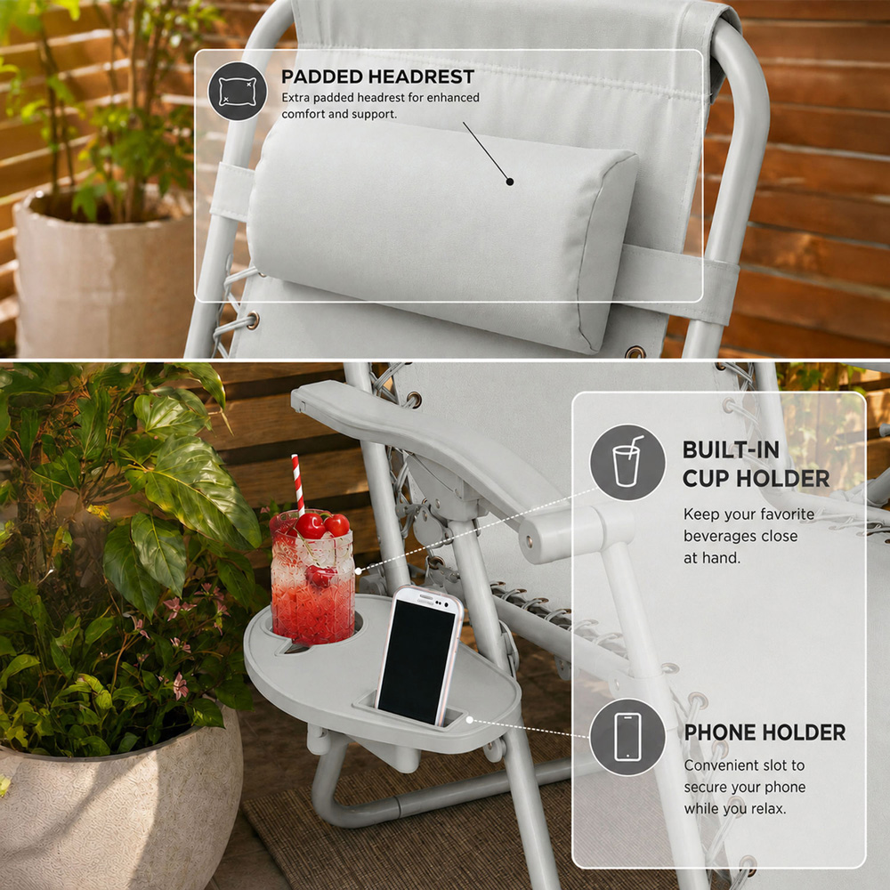 Neo Set of 2 Grey Zero Gravity Reclining Foldable Sun Loungers Image 6