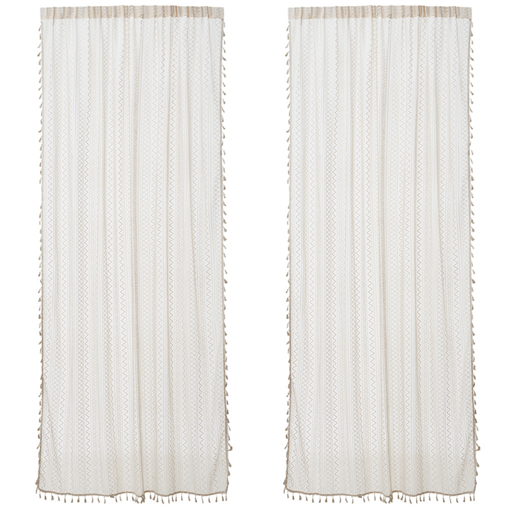Living and Home 2-Piece Beige Lace Curtain Set 147 x 160cm Image 2