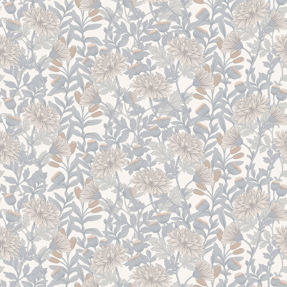 Muriva Martha Floral Cream and Blue Wallpaper Image 1