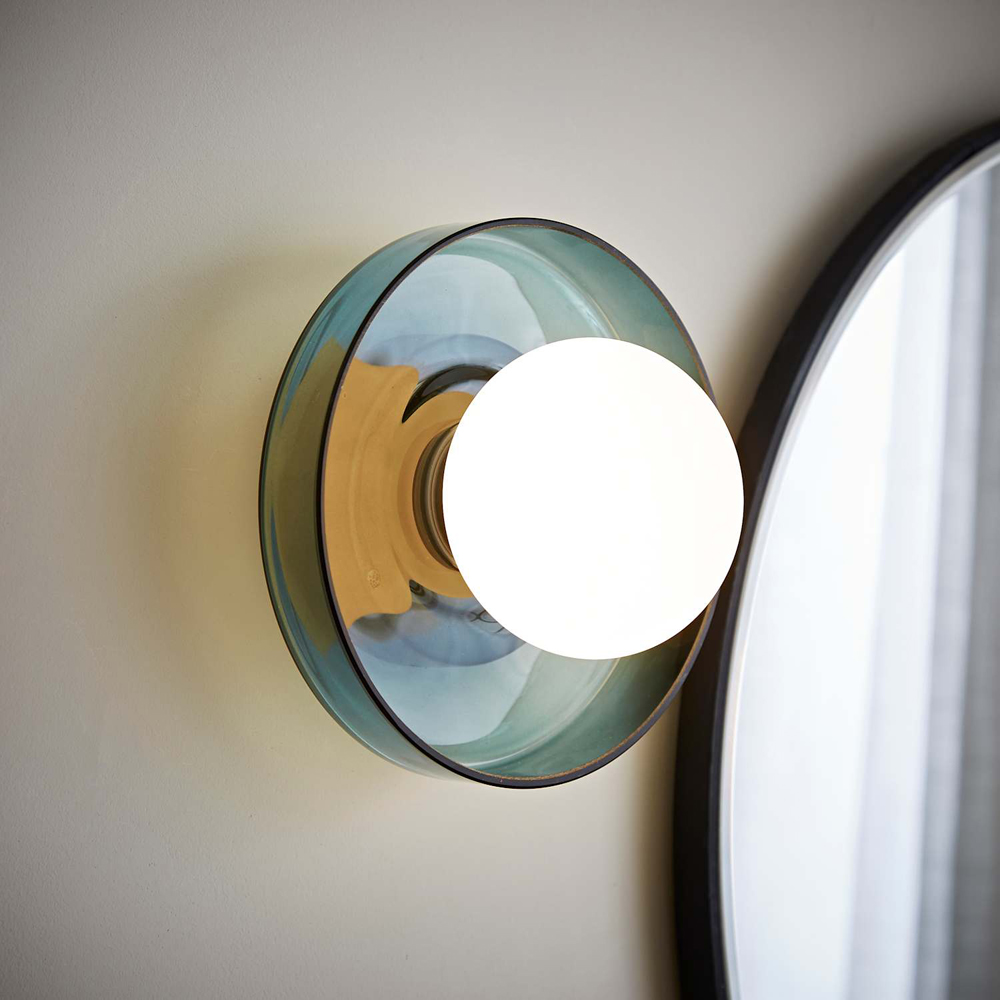 ValueLights Newbury Jade Green Glass Shade Flush Wall Light with Bulb Image 2