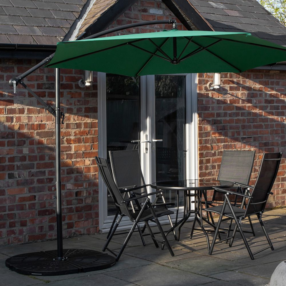 Samuel Alexander 4 Seater Glass Top Foldable Dining Set with Green Banana Parasol and Base Image 1