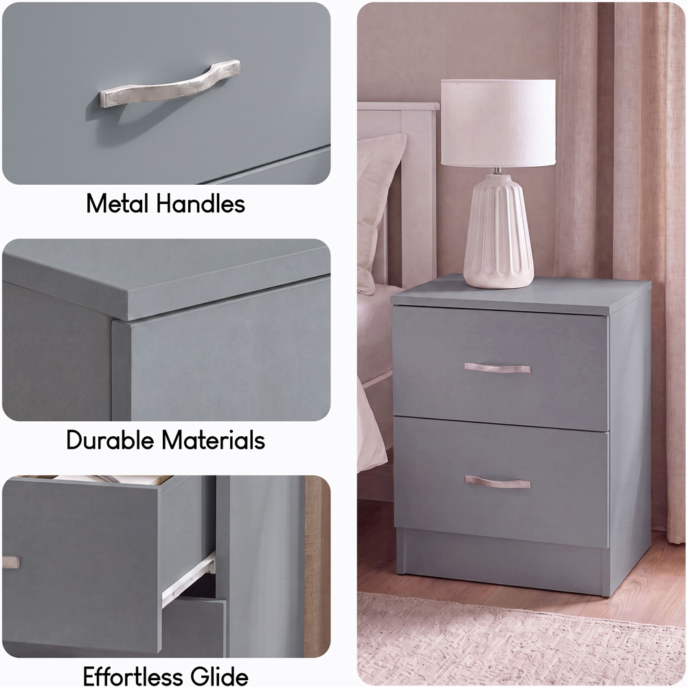 Vida Designs Riano 2 Drawer Grey Melamine Finish Bedside Table Set of 2 Image 6