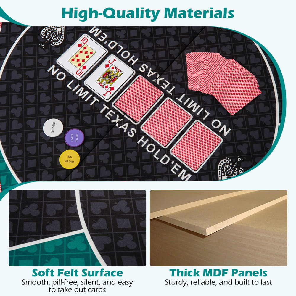 Costway 6 Player Green Portable Round Blackjack Board Game Mat with Carry Bag Image 3
