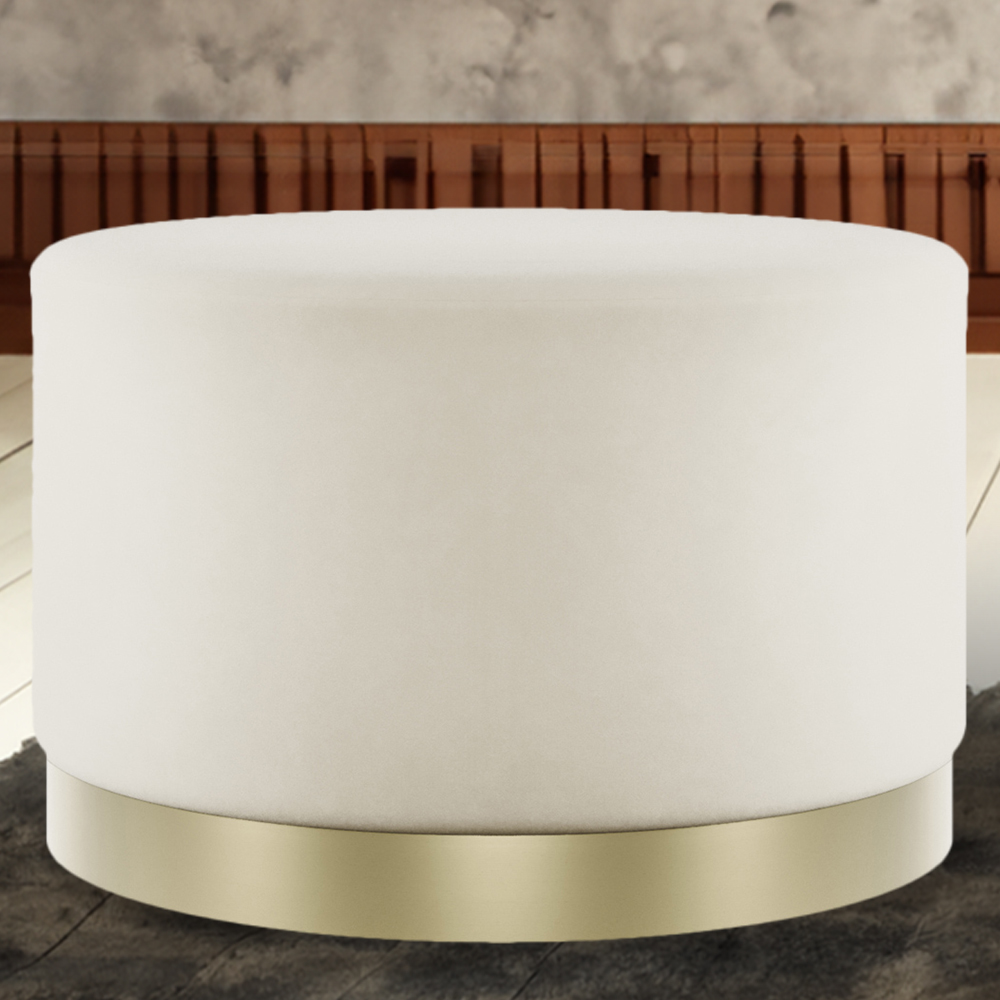 Lara Cream Velvet and Brushed Gold Large Pouffe Image 1