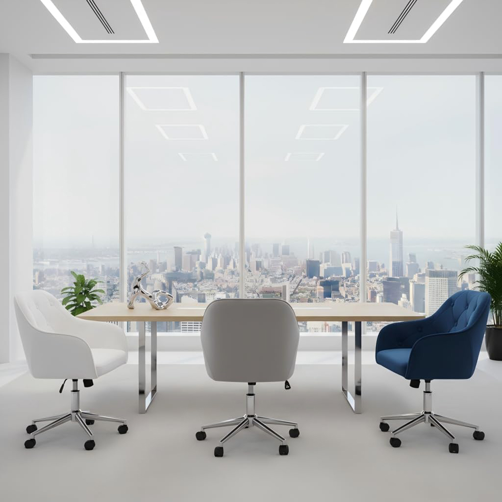 Alivio Blue Velvet Height Adjustable Swivel Tufted Office Chair with Wheels Image 4