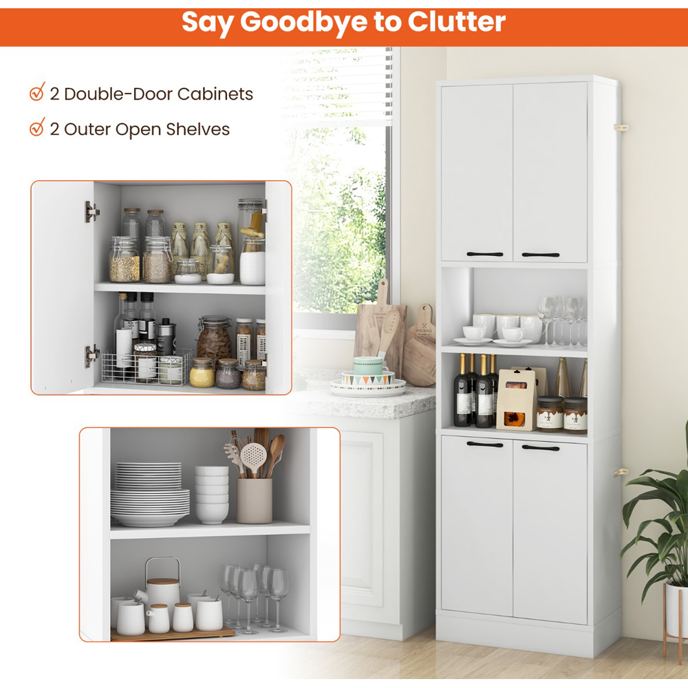 Costway 2 Door 2 Shelf White Tall Freestanding Cupboard Image 3