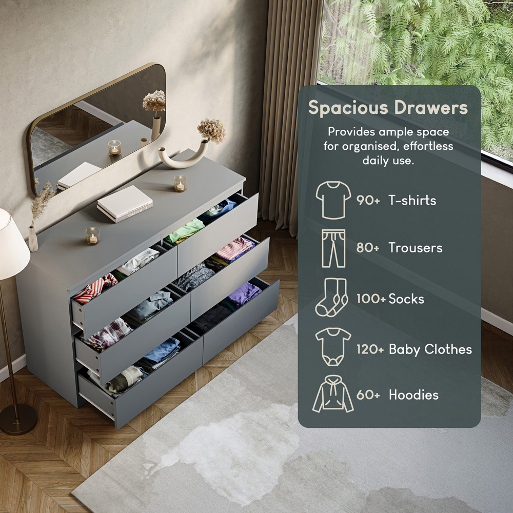 VIDA DESIGNS Denver 6 Drawer Grey Chest of Drawers Image 6