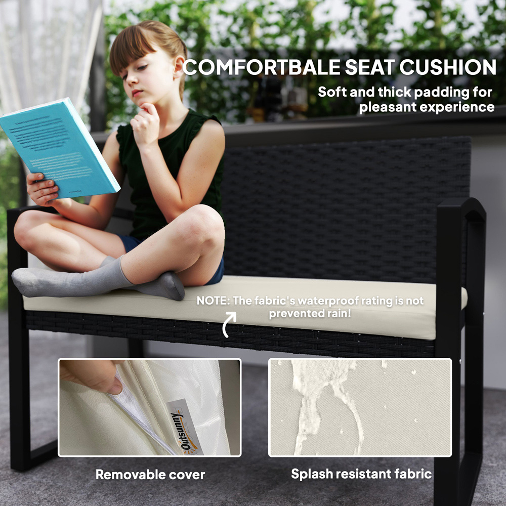 Outsunny 2 Seater Black Rattan Garden Bench with Cushion Image 6