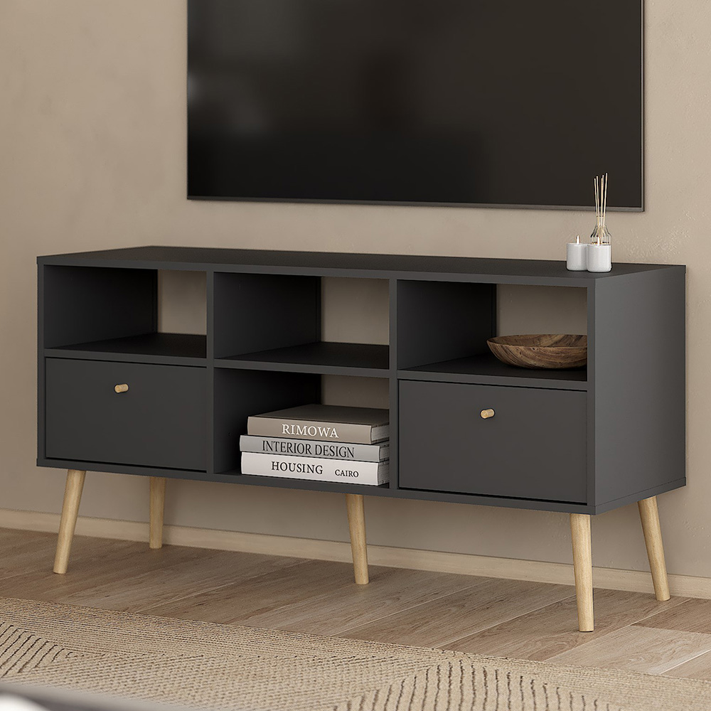 Florence Cumbria 2 Drawers Dark Grey TV Unit Image 1