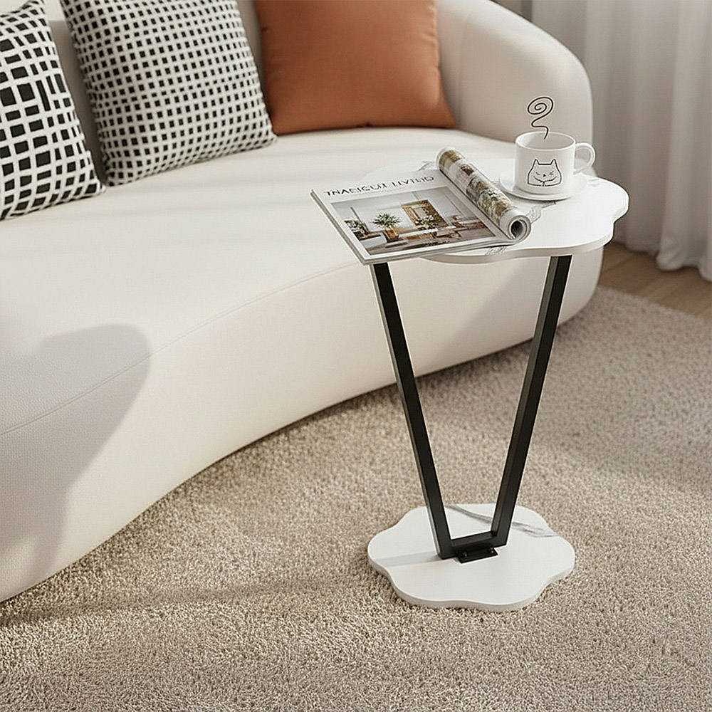 Living and Home White Marble Effect Side Table with Steel Frame Image 8
