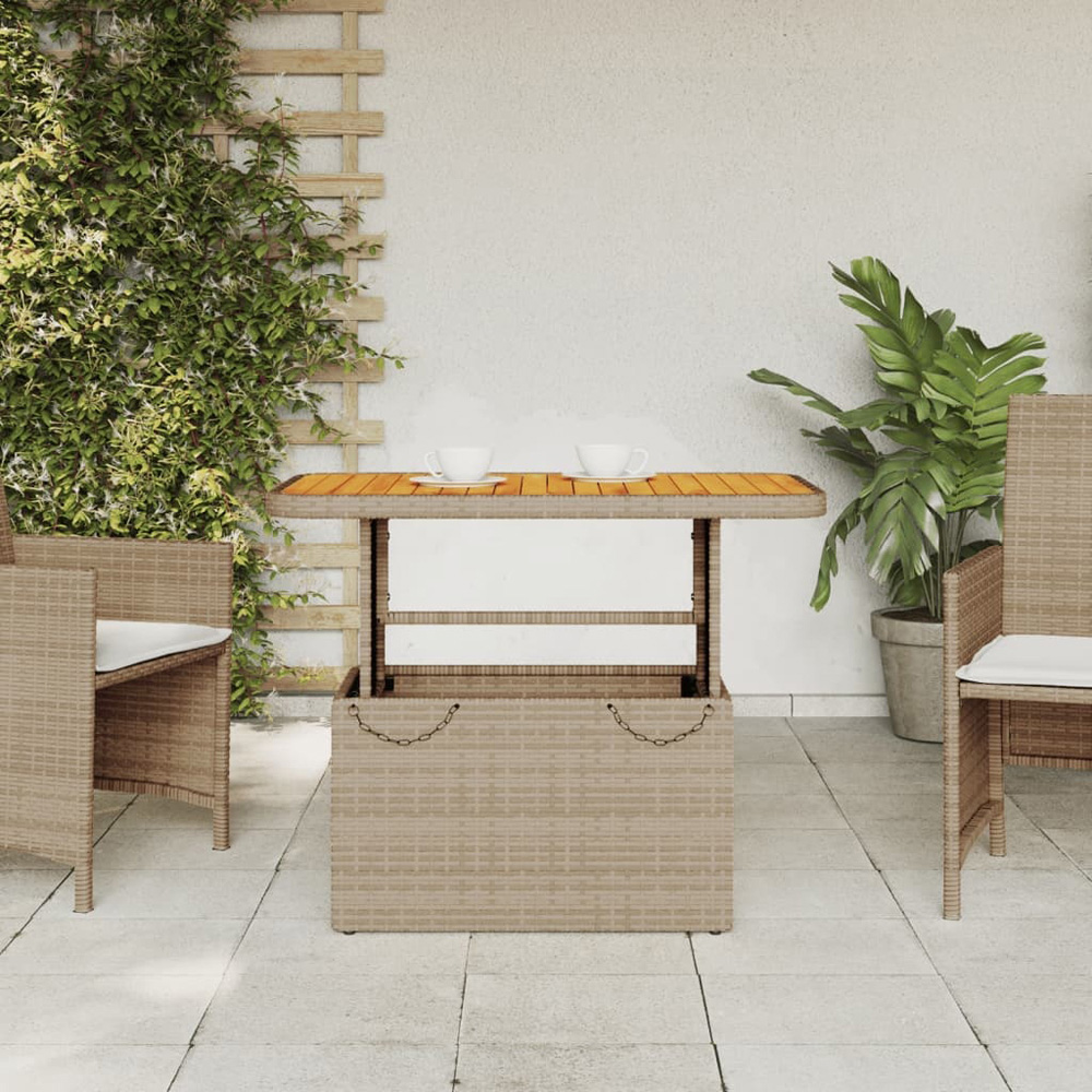 Walplus 2 Seater Beige Brown Poly Rattan Liftable Acacia Wood Top Convertible Garden Dining Table Image 8