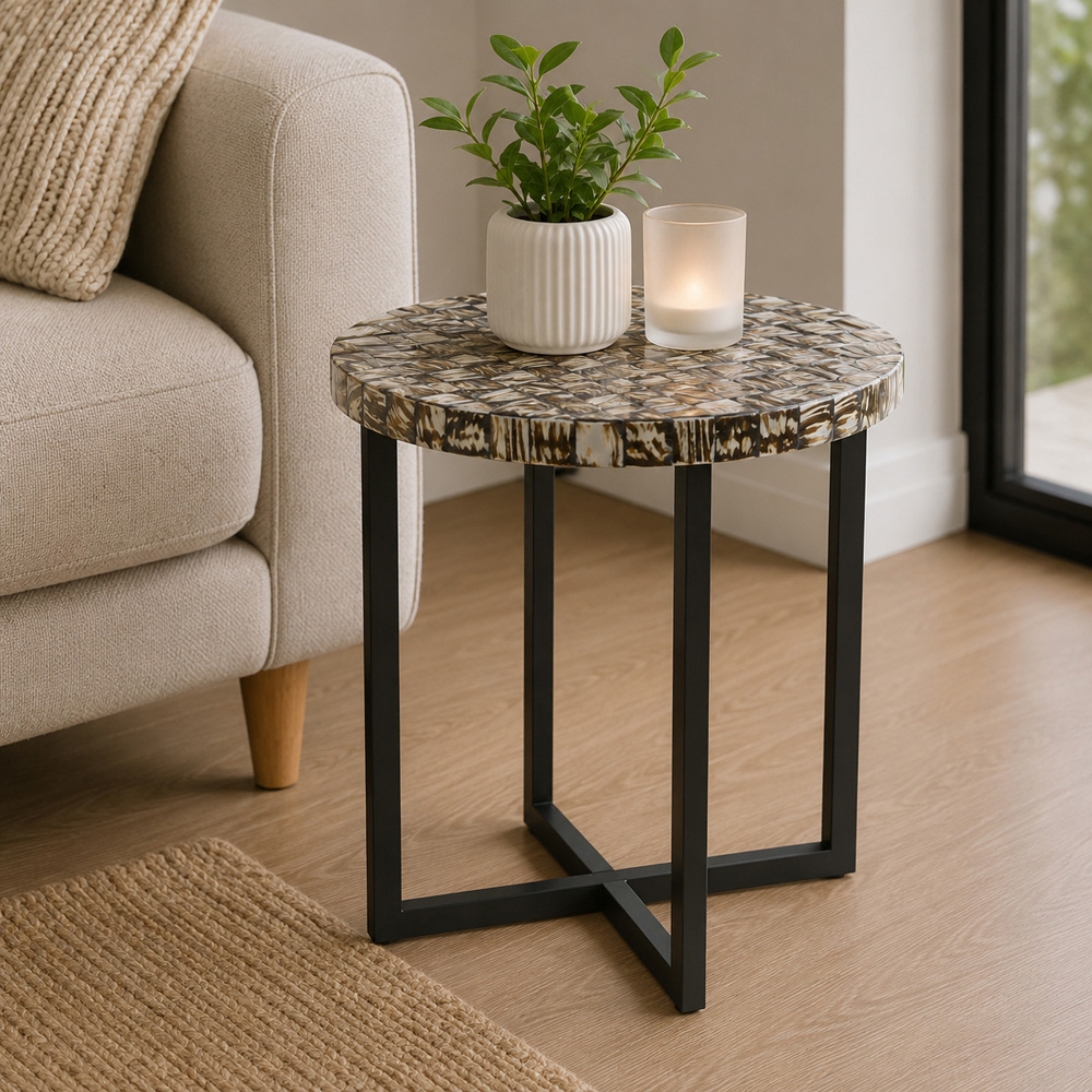 Premier Housewares Handcrafted Shell Detail Round Side Table Image 4
