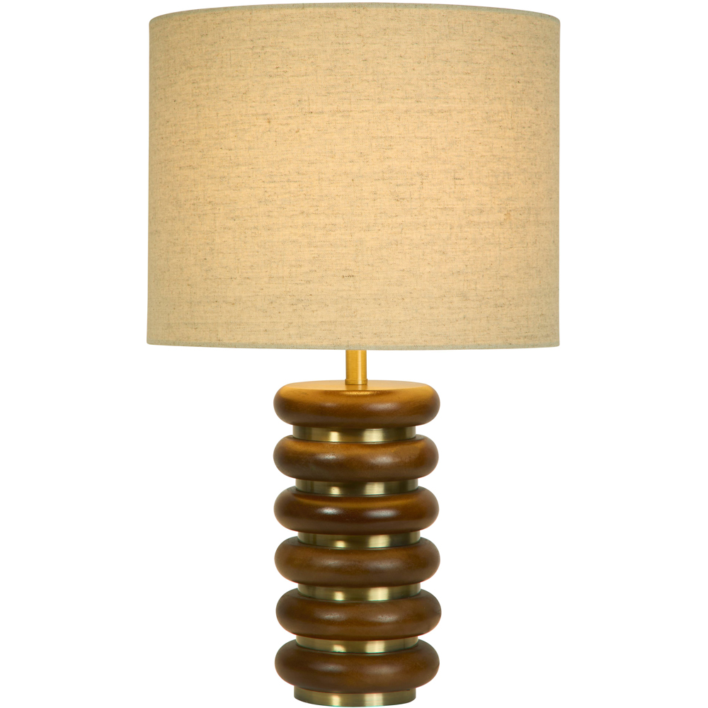 Lighting Collection Hennessey Natural Linen Shade Wood and Brass Table Lamp Image 3