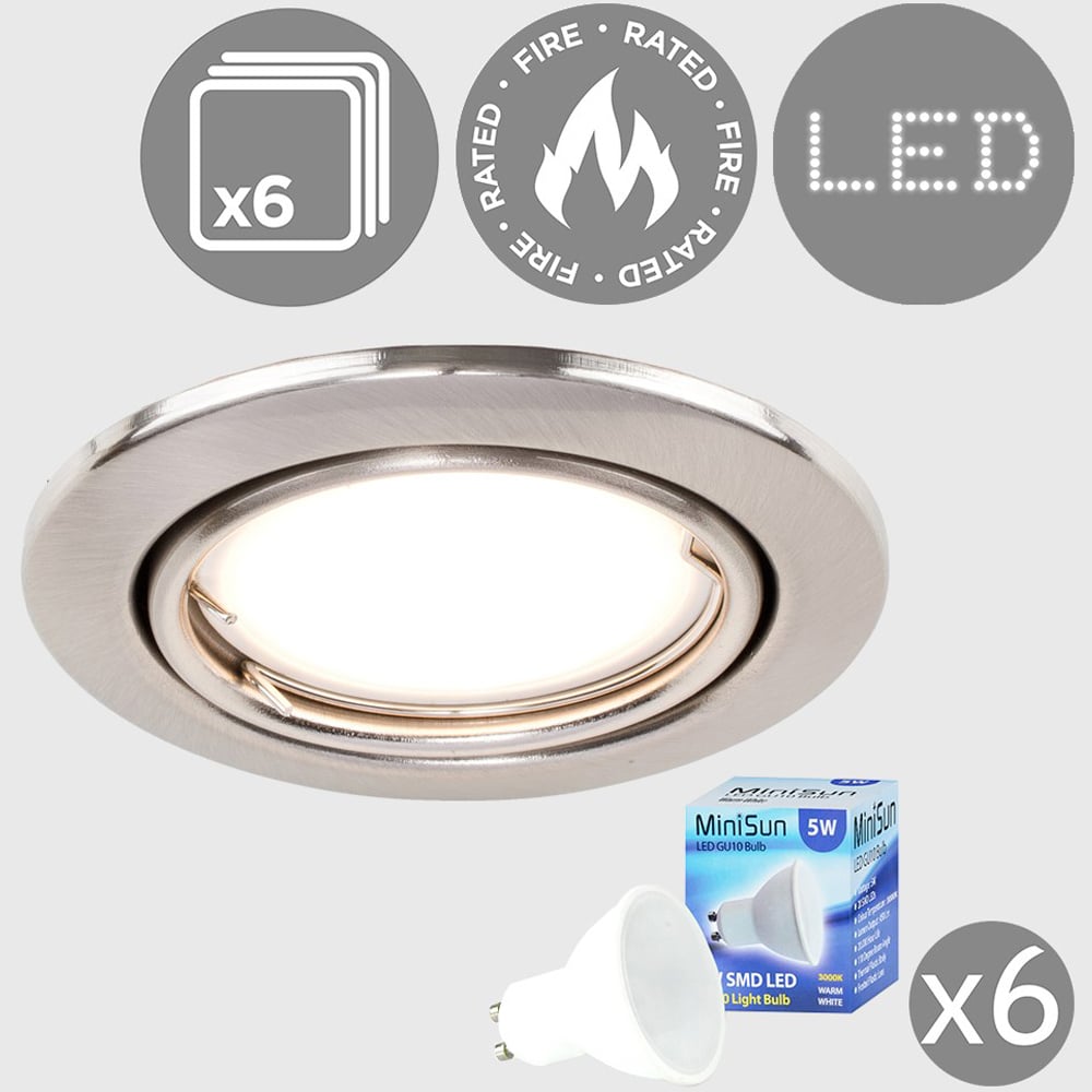 ValueLights Brushed Chrome Tiltable Warm White LED Ceiling Downlight 6 Pack Image 5
