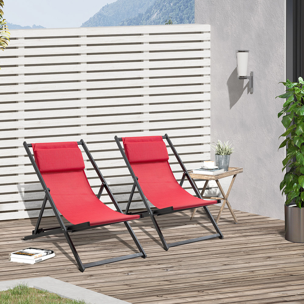 Outsunny Set of 2 Red Foldable Deck Chairs Image 5