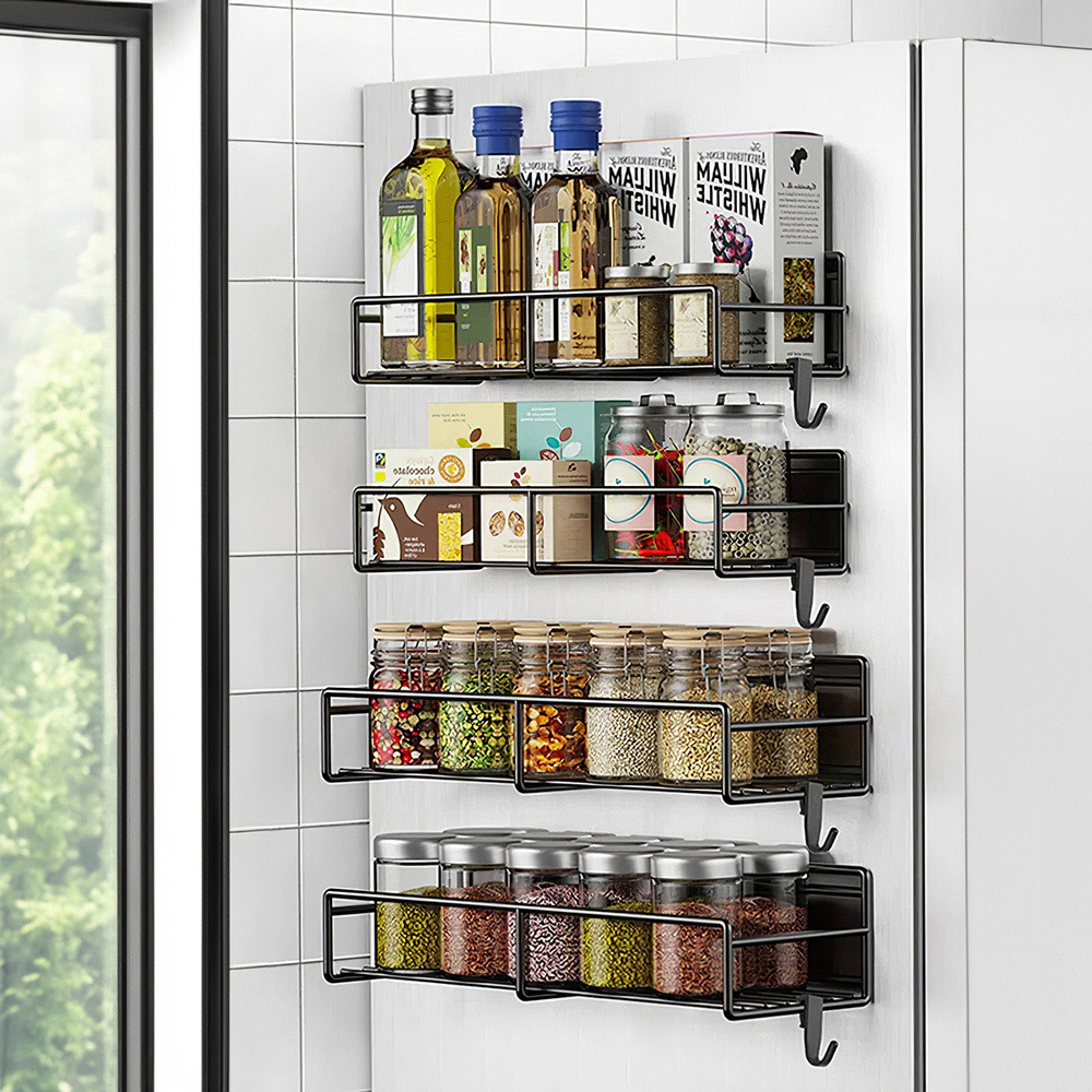 Living and Home 4 Piece Magnetic Fridge Storage Shelf with Hooks Image 8