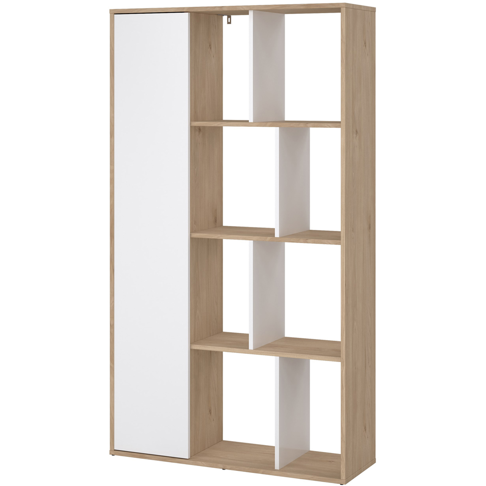 Furniture To Go Maze Single Door 8 Shelf Jackson Hickory and White High Gloss Bookcase Image 4