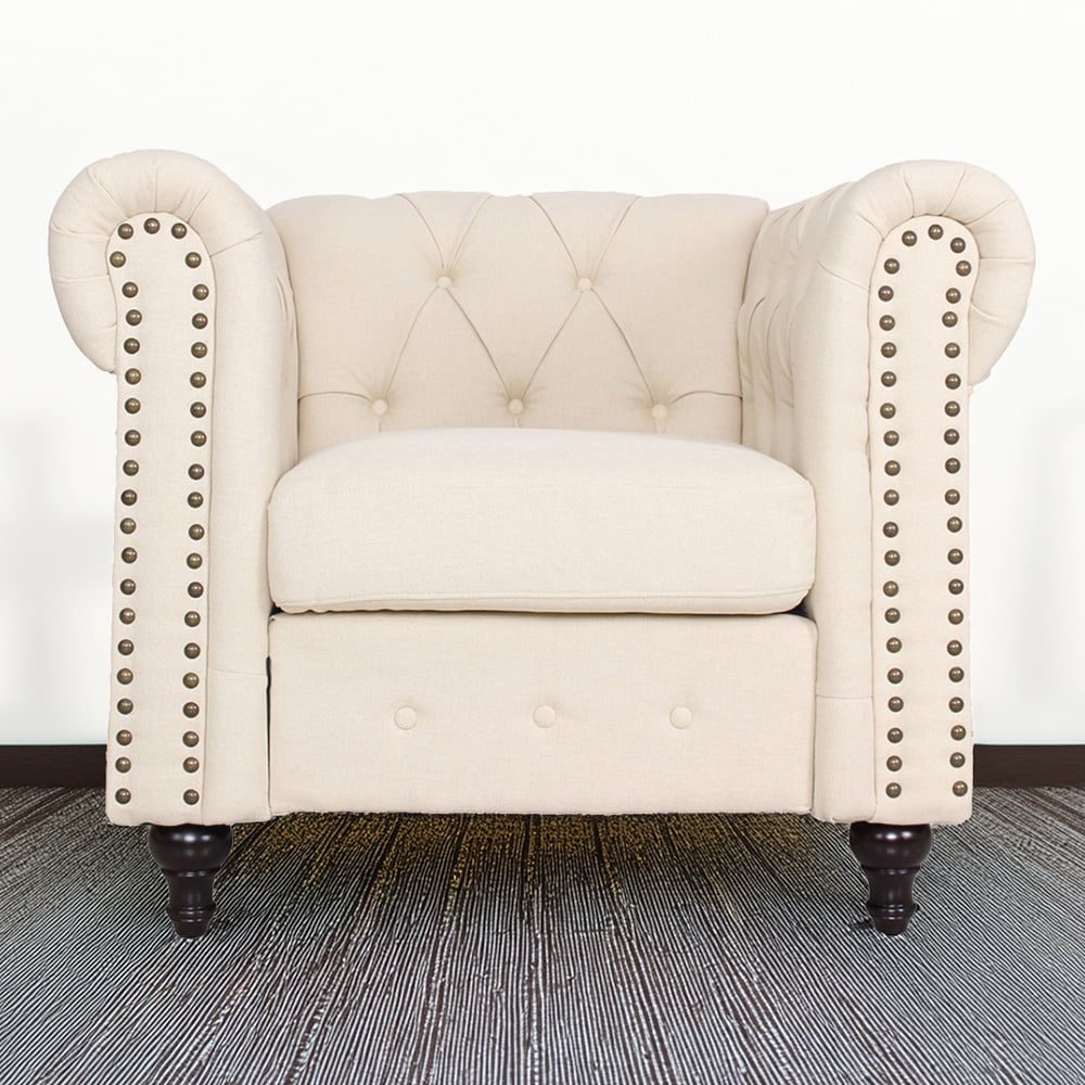 Furniture One Cream Nailhead Trim Upholstered Armchair Image 1