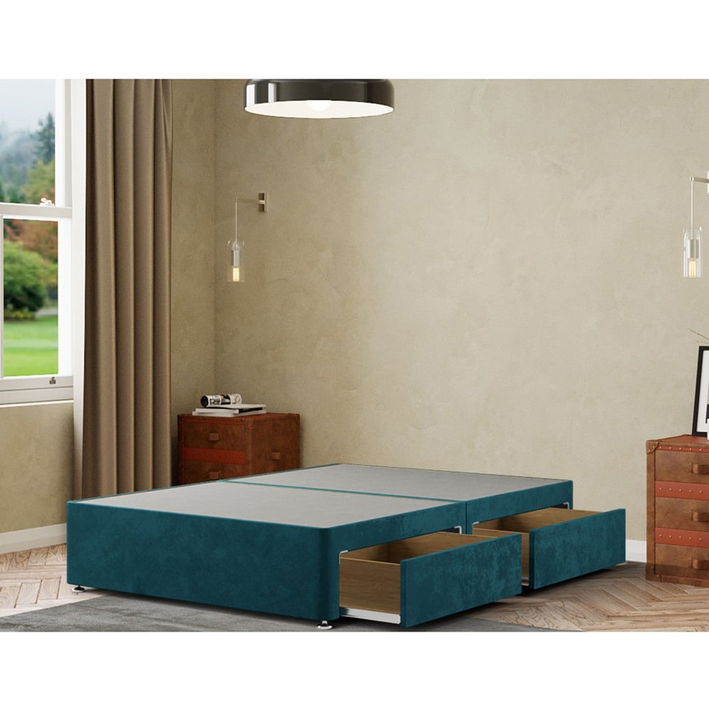 Portland Simple Double Emerald Plush Divan Base with 2 Drawers Image 2
